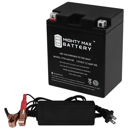 MIGHTY MAX BATTERY YTX14AH Battery Replaces ArcticCat 500 Panther 370 08 With 12V 2A Chrger MAX3903326